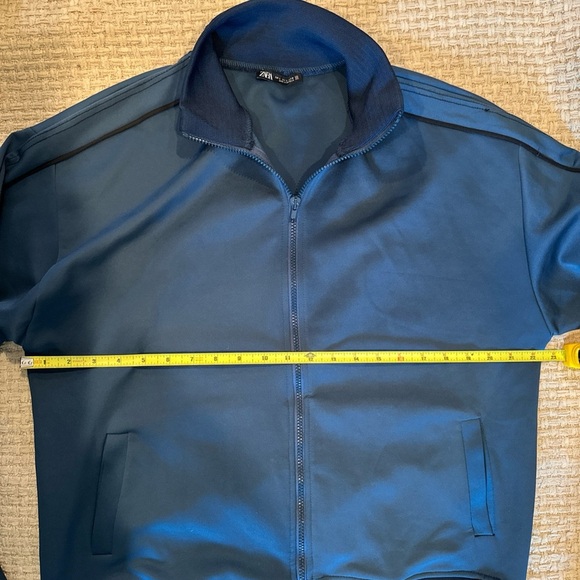 ZARA MENS BASIC JACKET LARGE NAVY BLUE FULL ZIPPER 2 POCKETS TURTLENECK - Picture 6 of 7
